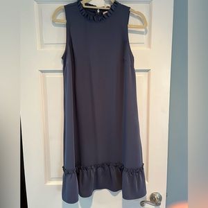 Loft grey-blue flare dress with ruffle bottom